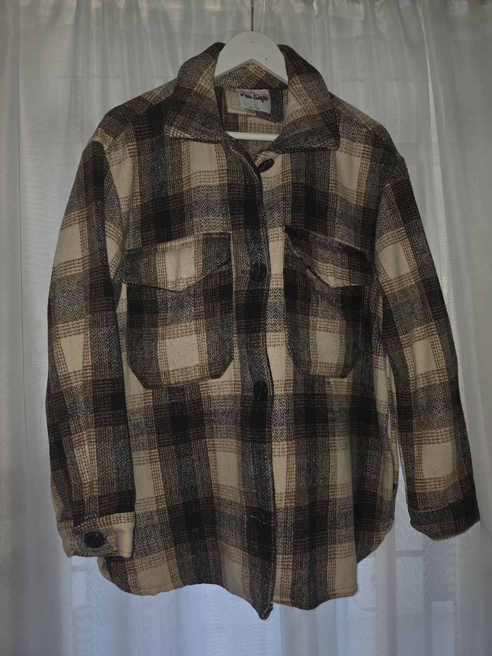 Miss Selfridge Beige & Brown Plaid Button Jacket